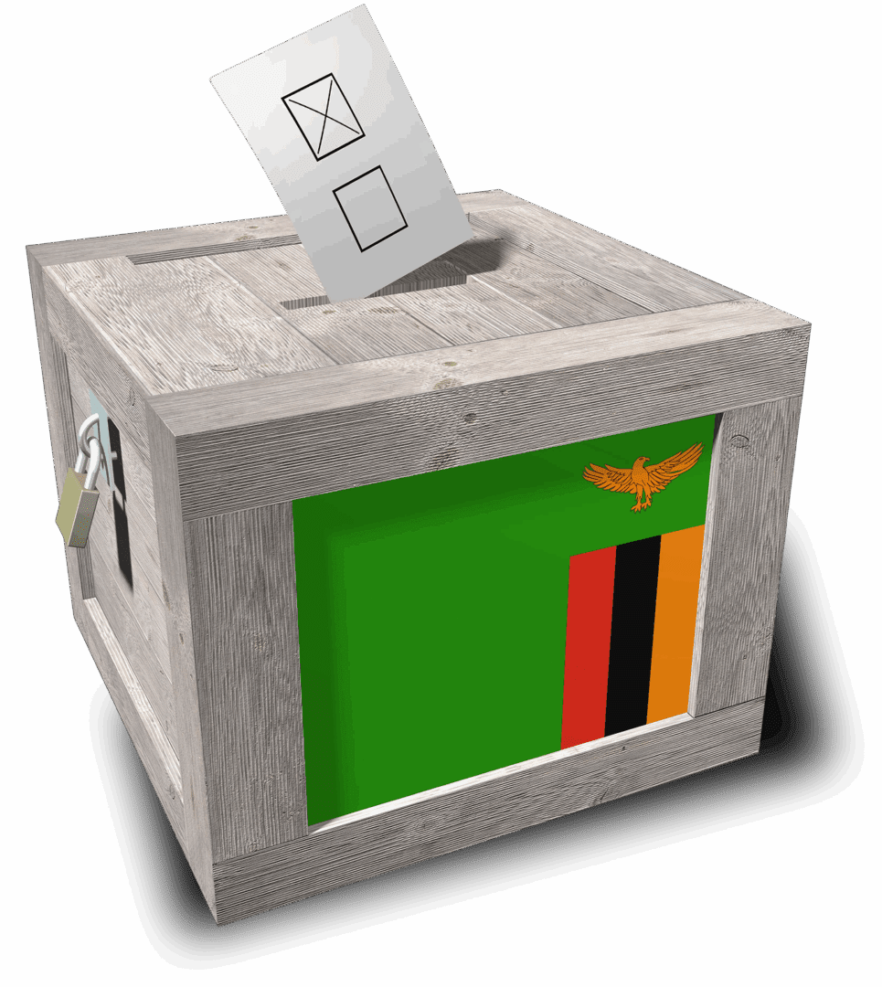 Ballot box with Zambian flag and vote.